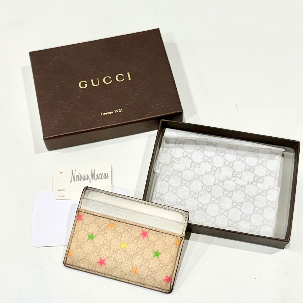 Rare. Men’s Gucci Micro GG Supreme Stars CC Credit Card Wallet Holder White Neon